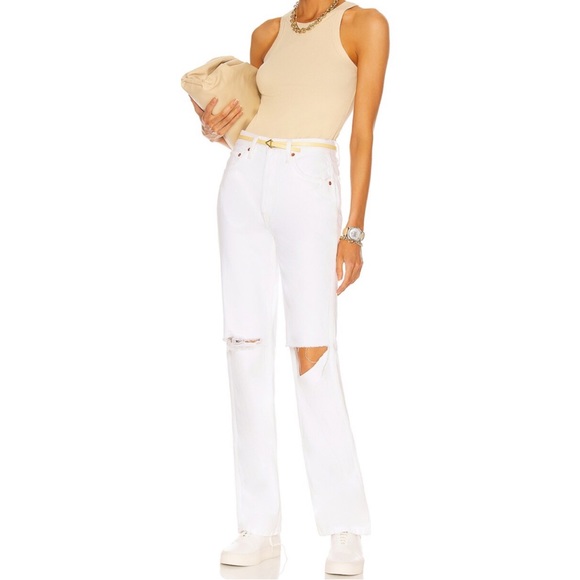 Re/Done 90’s High Rise Loose in White With Rips